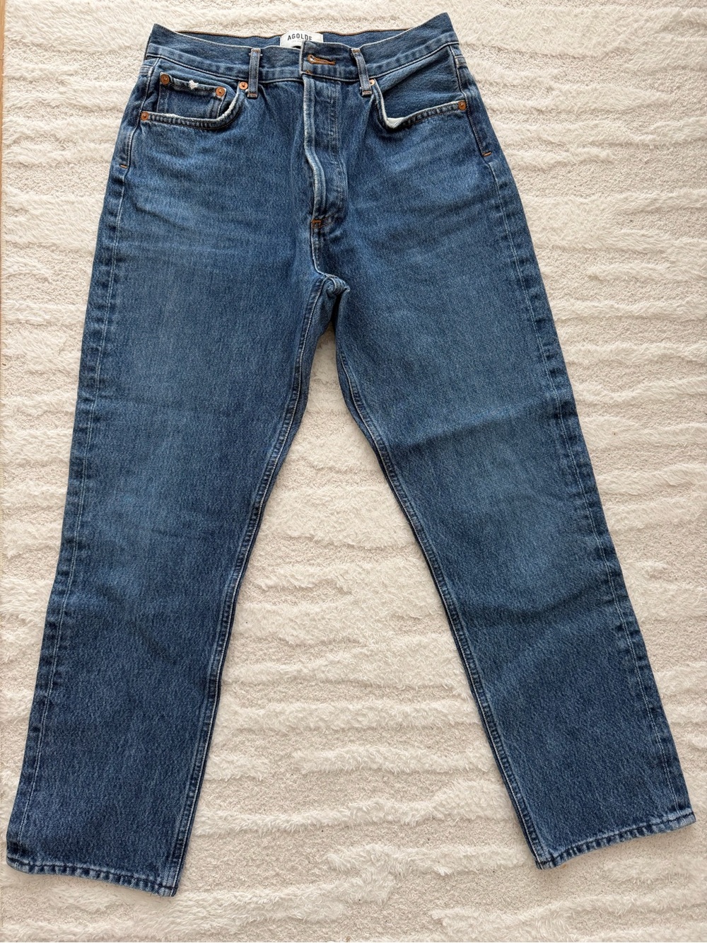Agolde Cropped Ankle Jeans in Medium Blue Denim